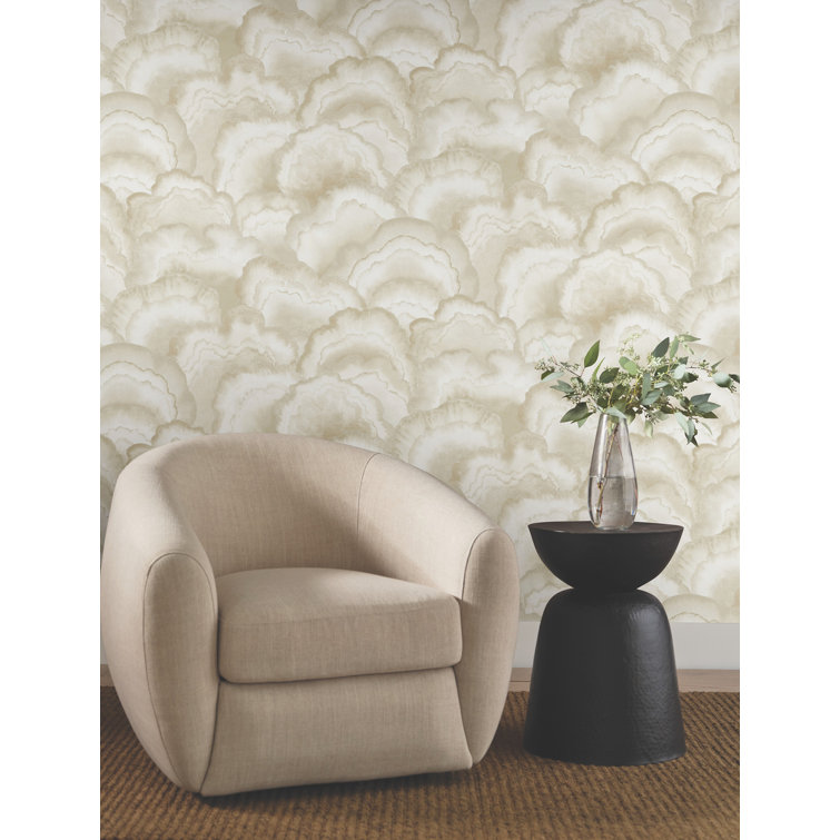 Beige and Silver Watercolor Demilune Fans Wallpaper