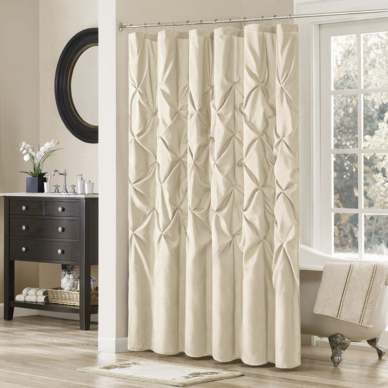 Ivory Tufted Faux Silk Shower Curtain, 72 x 72 Inches