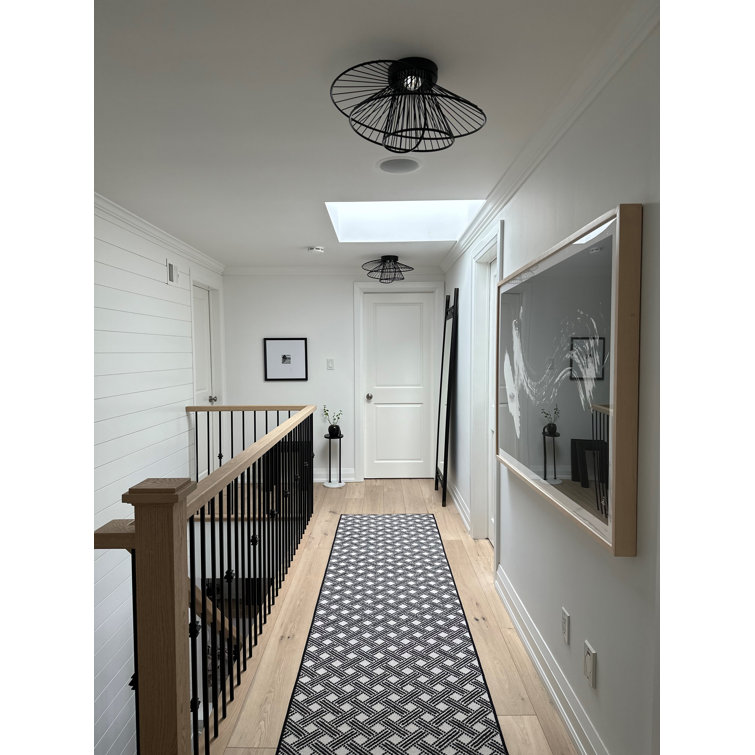 Black Geometric LED Flushmount with Clear Glass Globe
