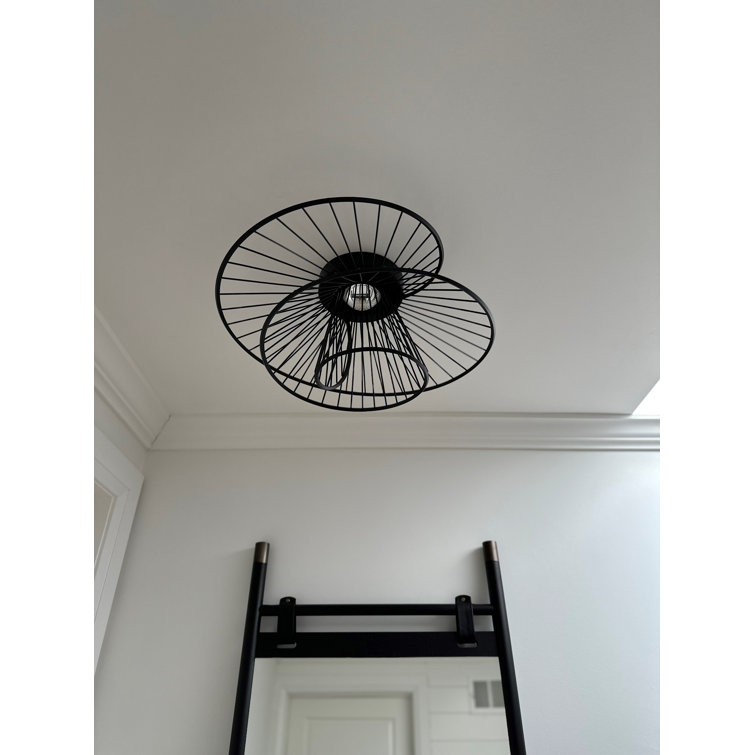 Black Geometric LED Flushmount with Clear Glass Globe