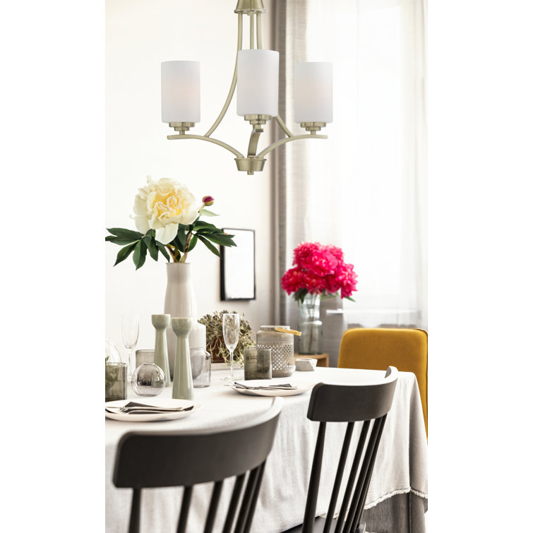 Satin Brass Mini Chandelier with Opal White Glass Shades