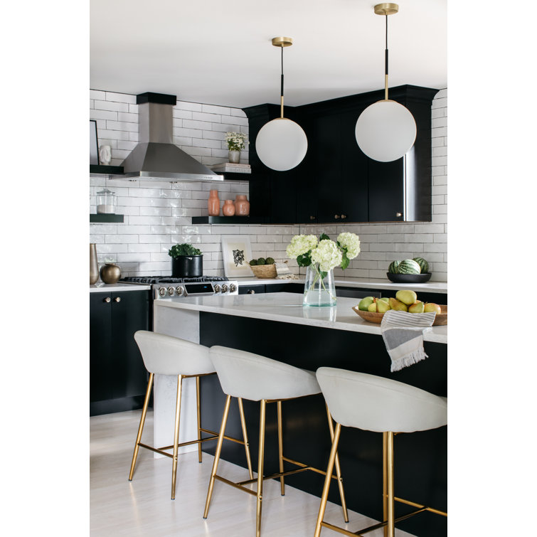 Vesper Satin Brass & Black Globe Pendant with Dimmable White Glass Shade