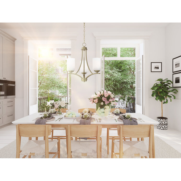 Satin Brass Mini Chandelier with Opal White Glass Shades