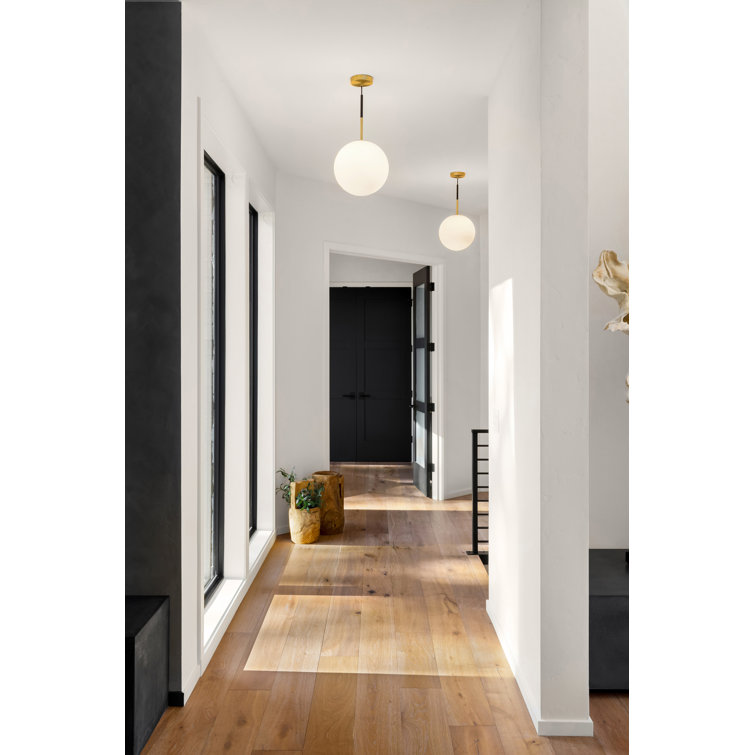 Vesper Satin Brass & Black Globe Pendant with Dimmable White Glass Shade