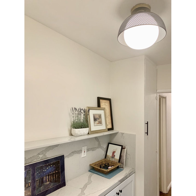 Matte Black and Satin Brass Globe Flush Mount with White Glass Shade