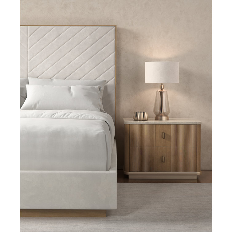 King White Upholstered Wood Frame Bed with Tufted Headboard