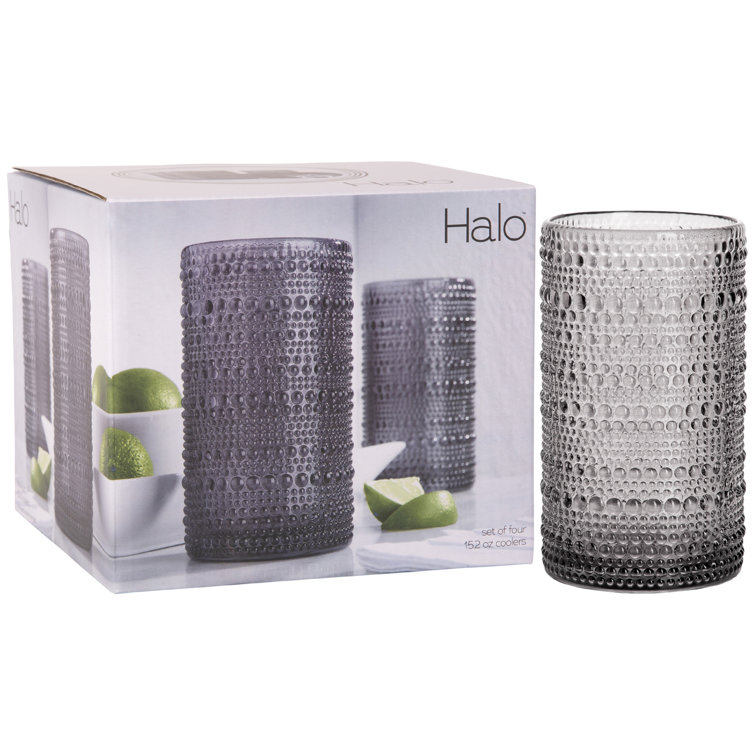 Halo Smoke 15oz Beaded Highball Glass Set of Four