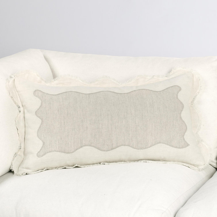 Ivory Linen Blend Rectangular Pillow with Embroidered Applique