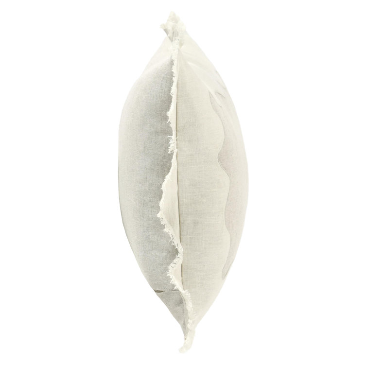 Ivory Linen Blend Rectangular Pillow with Embroidered Applique