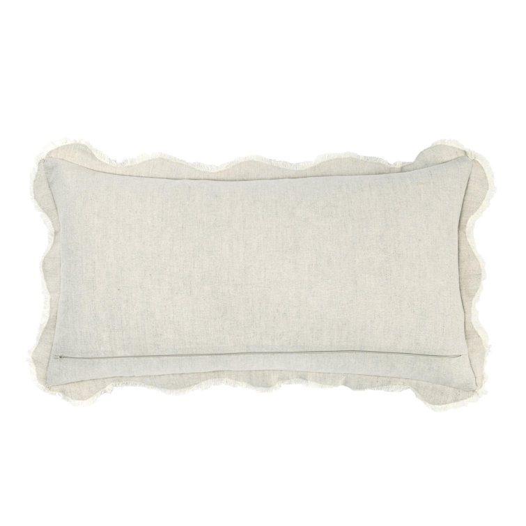 Ivory Linen Blend Rectangular Pillow with Embroidered Applique