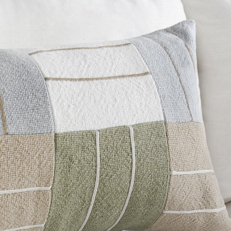 Multicolor Linen Blend Patchwork Embroidered Throw Pillow
