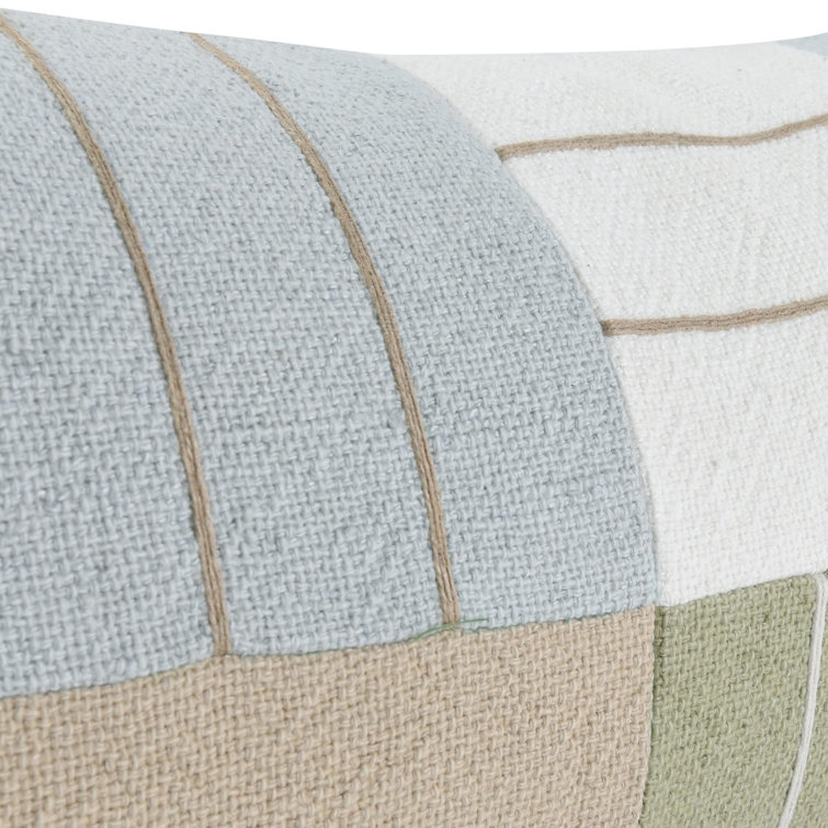Multicolor Linen Blend Patchwork Embroidered Throw Pillow