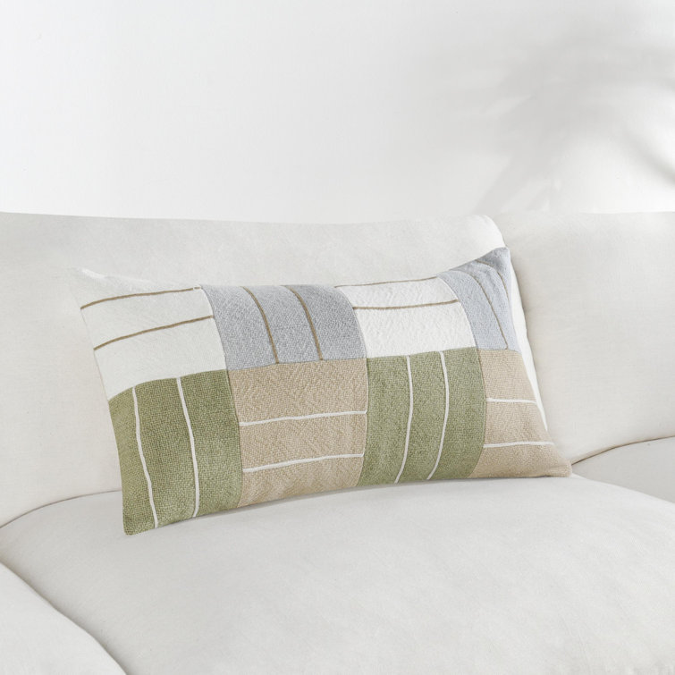 Multicolor Linen Blend Patchwork Embroidered Throw Pillow