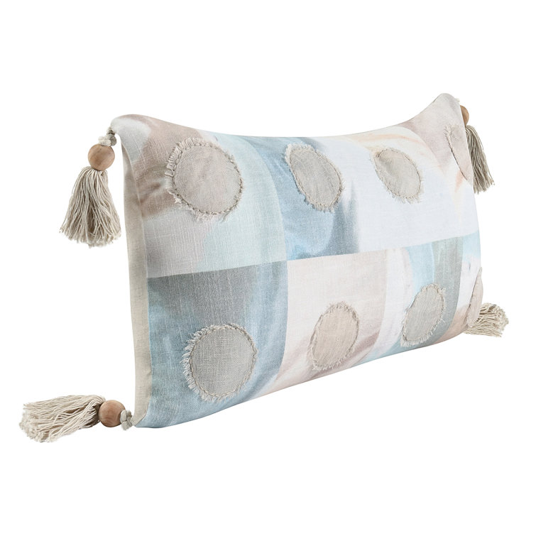 Multicolor Embroidered Cotton Blend Throw Pillow with Tassels
