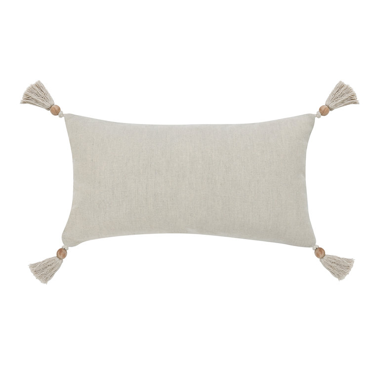 Multicolor Embroidered Cotton Blend Throw Pillow with Tassels