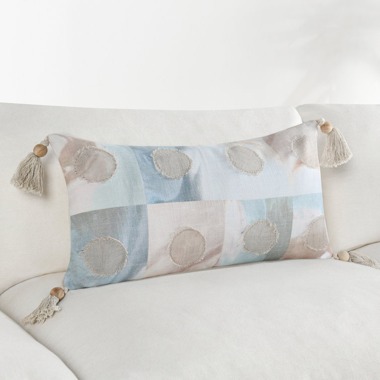 Multicolor Embroidered Cotton Blend Throw Pillow with Tassels