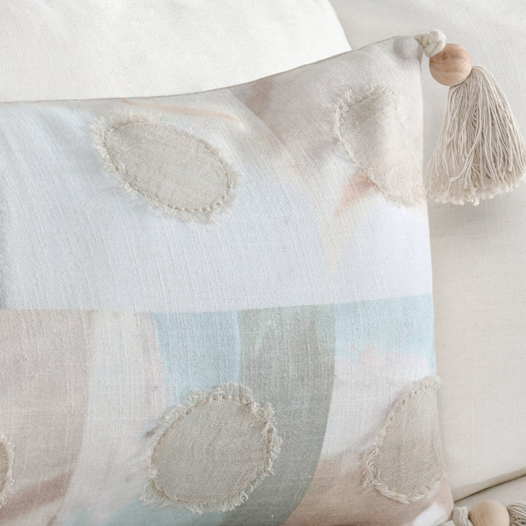 Multicolor Embroidered Cotton Blend Throw Pillow with Tassels