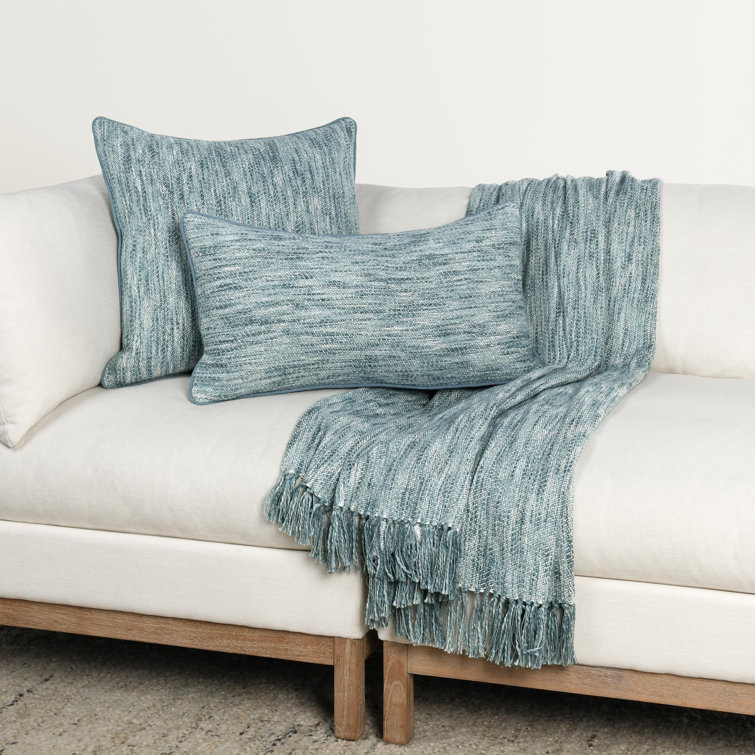 Chambray Blue Rectangular Cotton Blend Throw Pillow