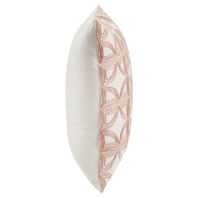 22" Pink and Ivory Geometric Embroidered Linen Square Pillow