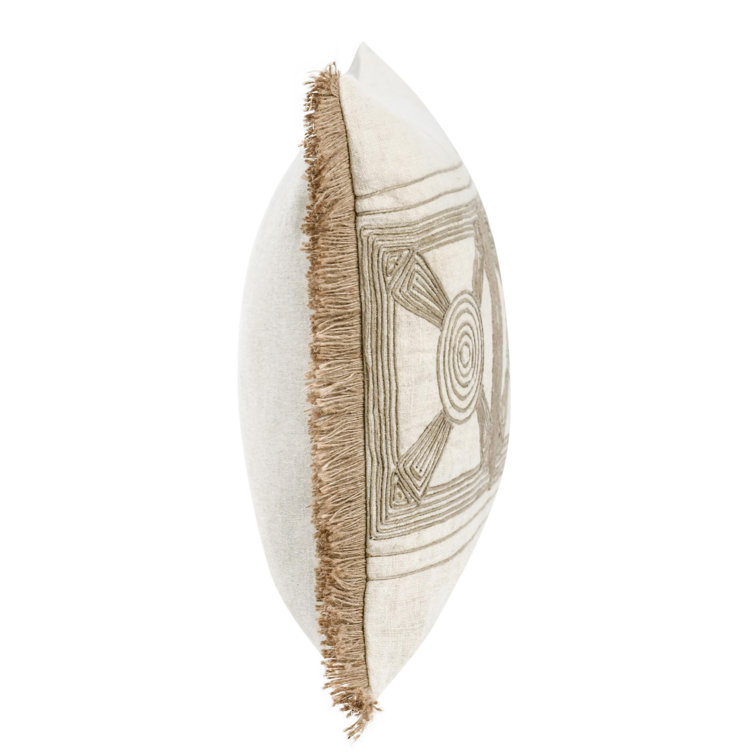 Baia 26" Beige and Cream Embroidered Linen Pillow
