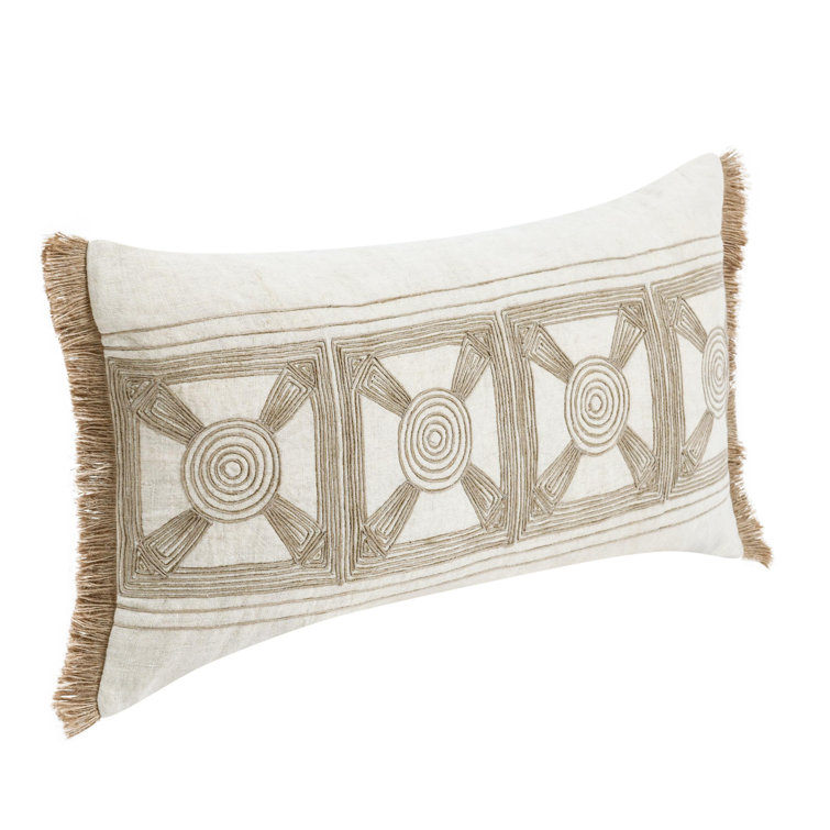 Baia 26" Beige and Cream Embroidered Linen Pillow