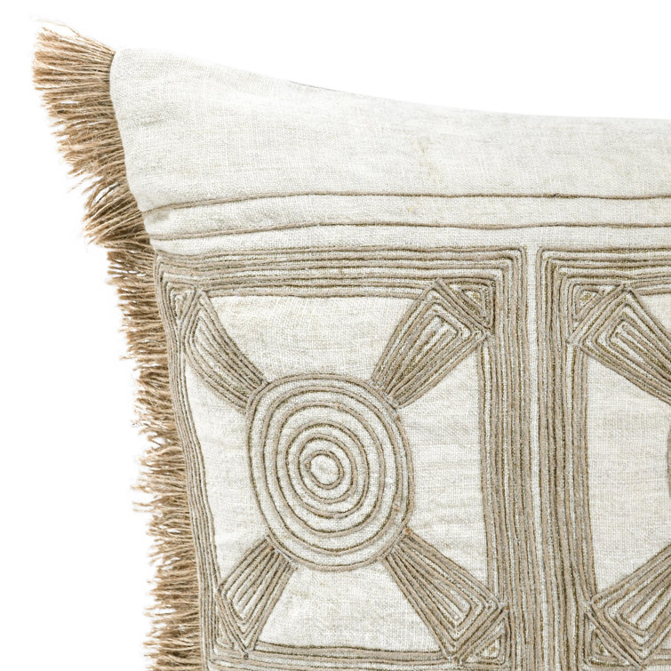 Baia 26" Beige and Cream Embroidered Linen Pillow