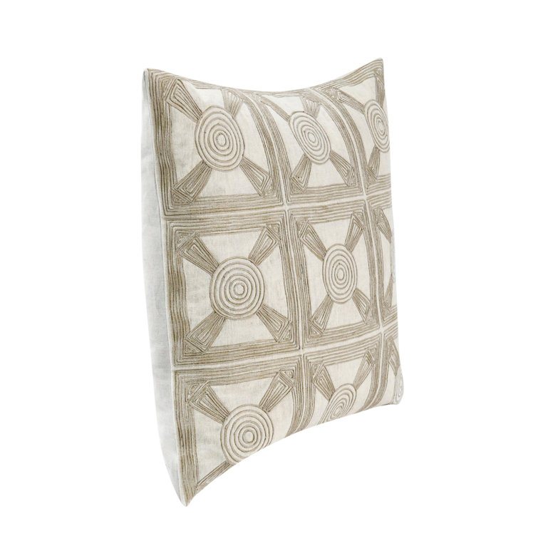 20" Beige and Cream Embroidered Linen Square Pillow