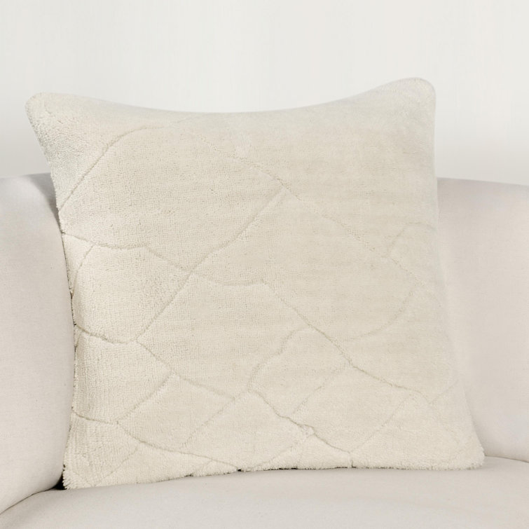 Ivory Square Wool Blend Embroidered Throw Pillow