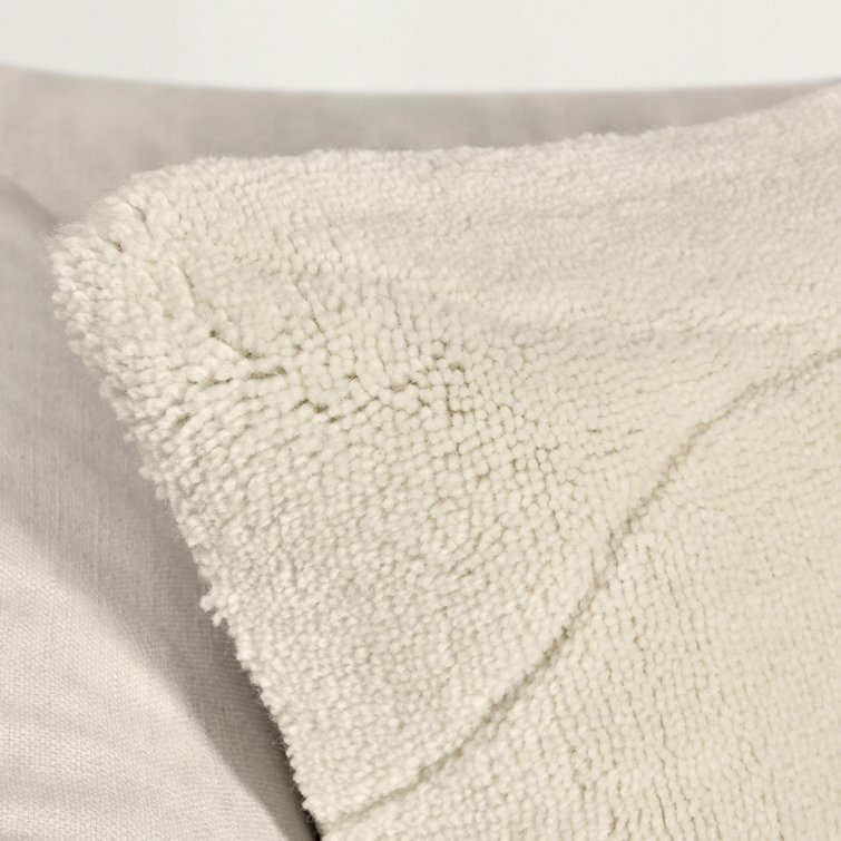 Ivory Square Wool Blend Embroidered Throw Pillow