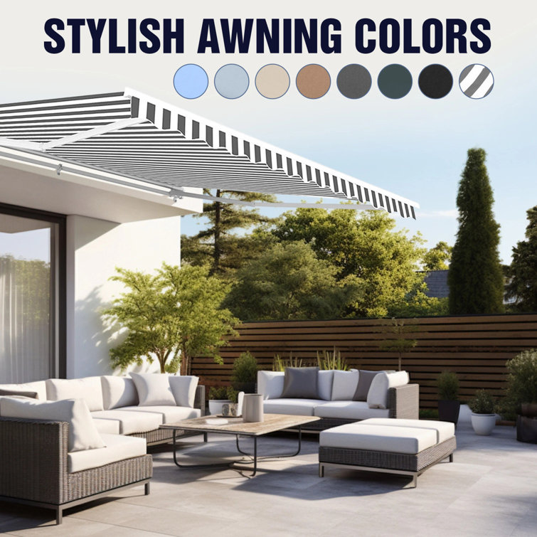Sky Blue 12' x 10' Manual Retractable Patio Awning with Black Frame