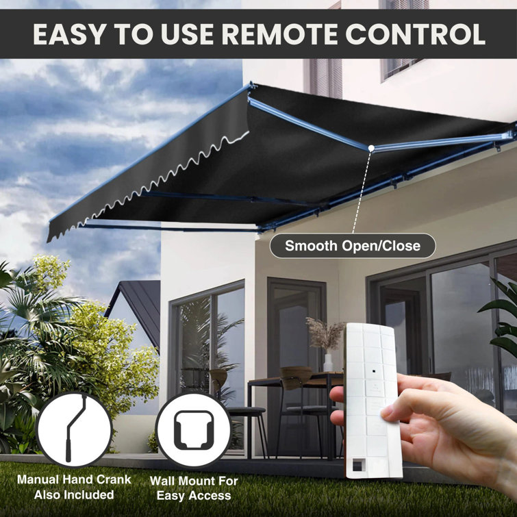 Gray Motorized Retractable Patio Awning with Black Frame