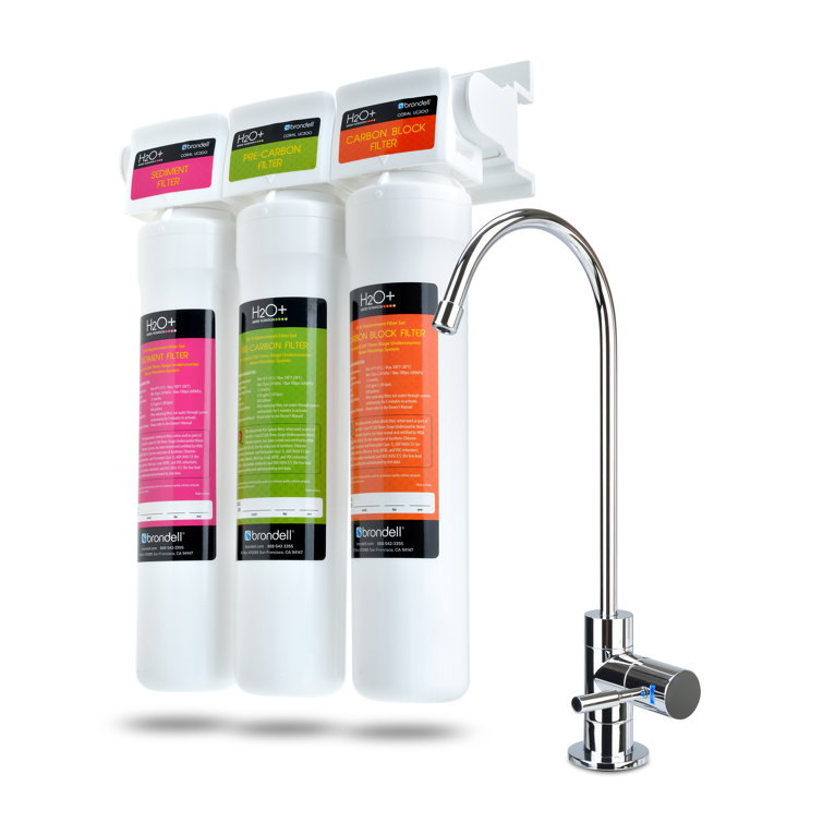 H2O+ Coral Three-Stage Undercounter Water Filtration System with Chrome Faucet