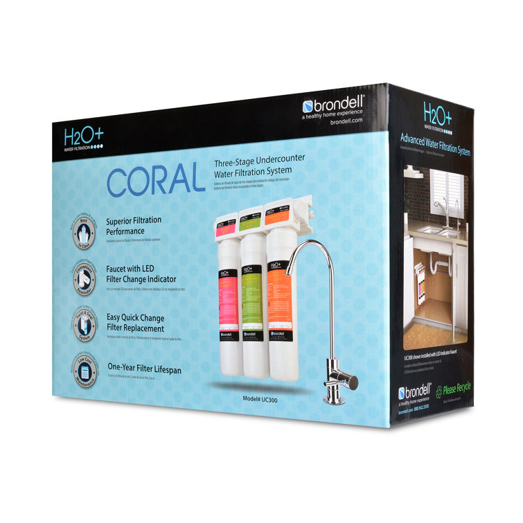 H2O+ Coral Three-Stage Undercounter Water Filtration System with Chrome Faucet