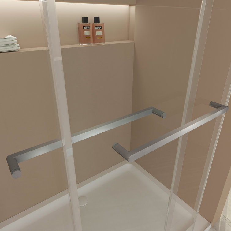 60 in Brushed Silver Frameless Double Sliding Shower Door