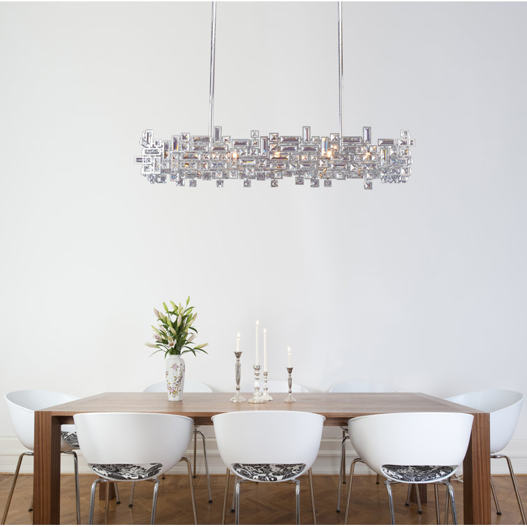 Vermeer 44" Chrome and Crystal 8-Light Island Pendant