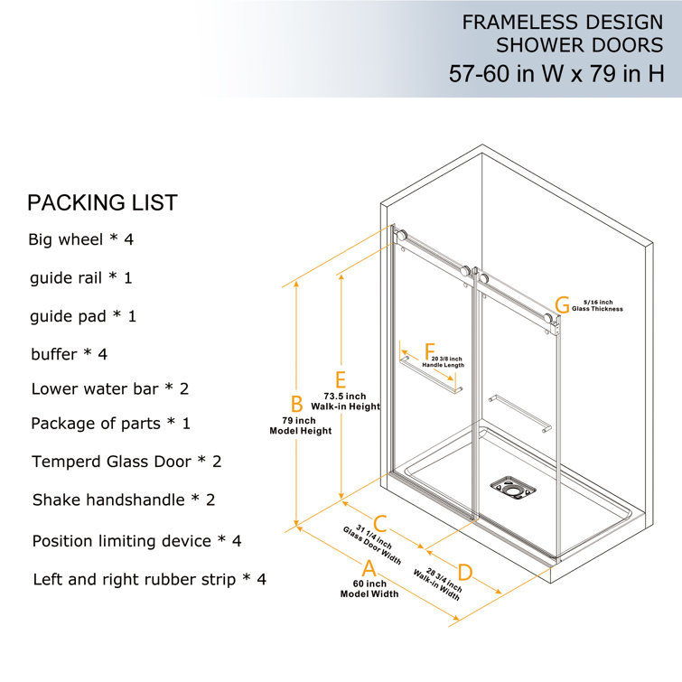 Matte Black Frameless Double Sliding Shower Door with Handles