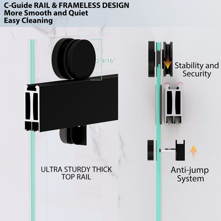 Matte Black Frameless Double Sliding Shower Door with Handles