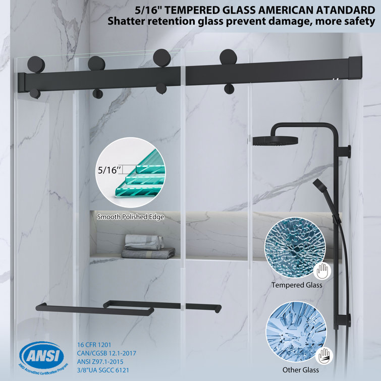 Matte Black Frameless Double Sliding Shower Door with Handles