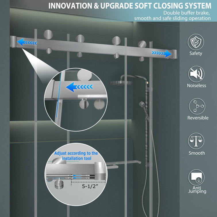 60 Inch Frameless Clear Tempered Glass Sliding Shower Door