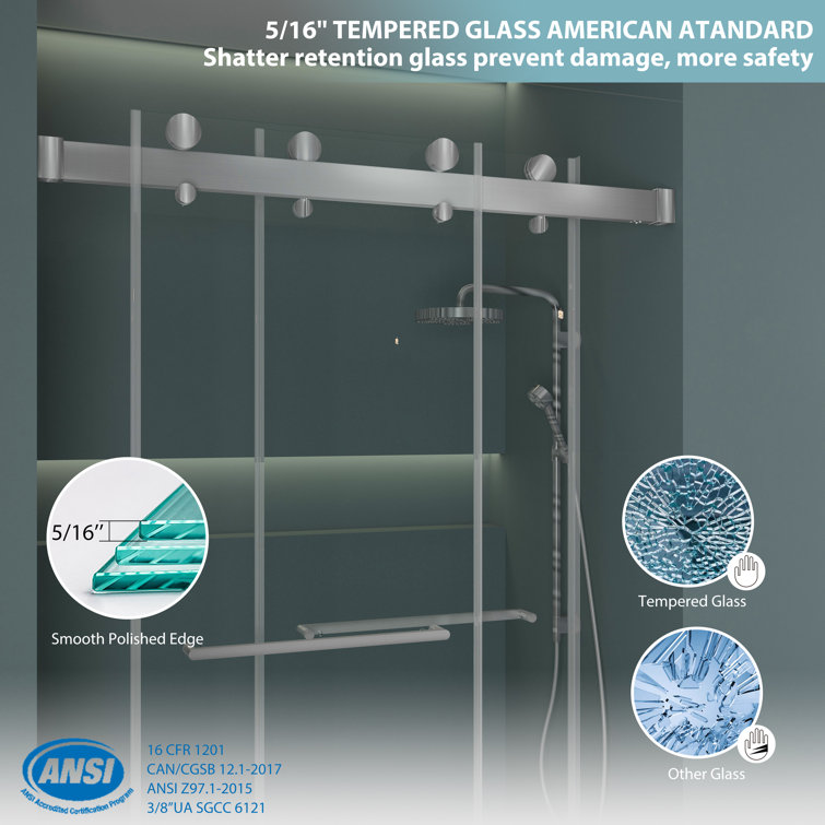 60 Inch Frameless Clear Tempered Glass Sliding Shower Door
