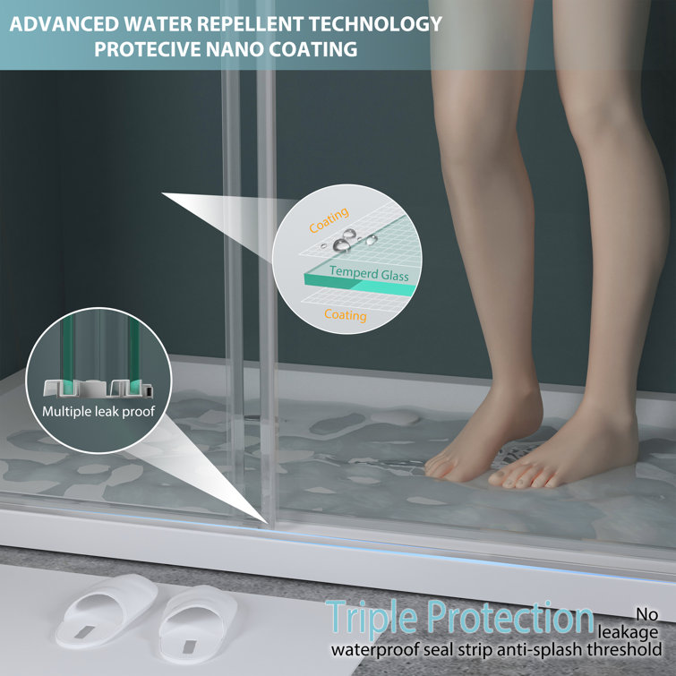 60 Inch Frameless Clear Tempered Glass Sliding Shower Door