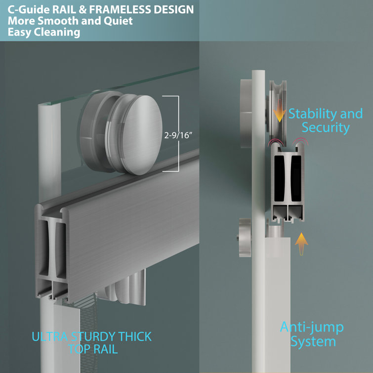 60 Inch Frameless Clear Tempered Glass Sliding Shower Door