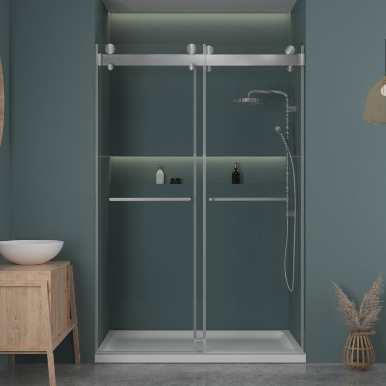 60 Inch Frameless Clear Tempered Glass Sliding Shower Door