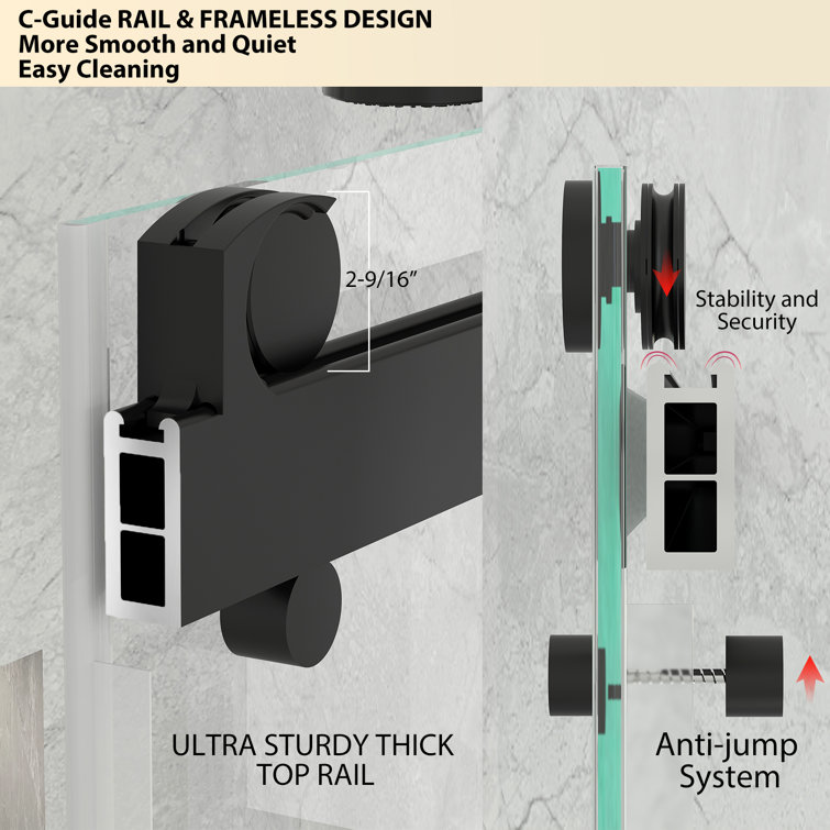 Matte Black Frameless Double Sliding Shower Door with Handles