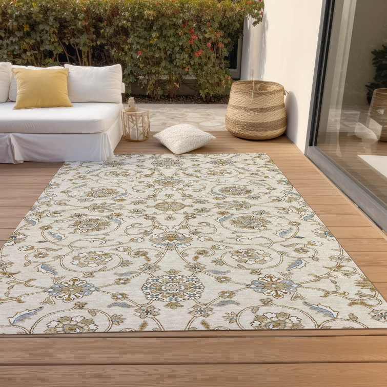 Ivory Rectangular Washable Synthetic Area Rug 3' x 5'