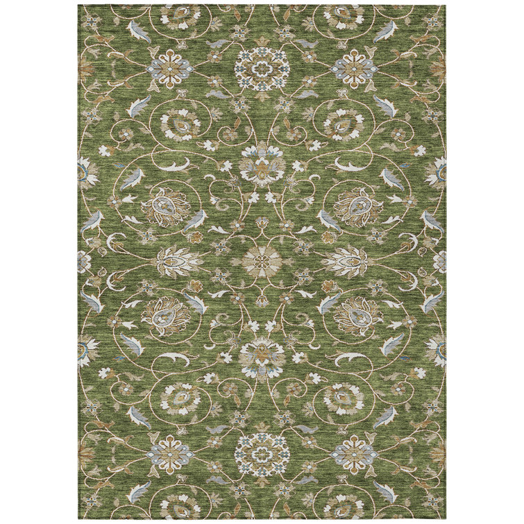 Olive 5' x 7' Washable Synthetic Rectangular Area Rug