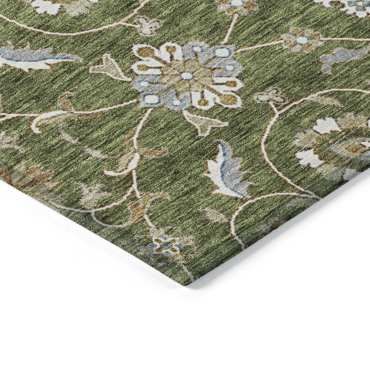 Olive 5' x 7' Washable Synthetic Rectangular Area Rug