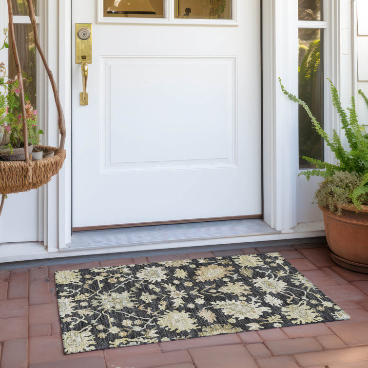 Black and Beige Washable Rectangular Indoor/Outdoor Rug