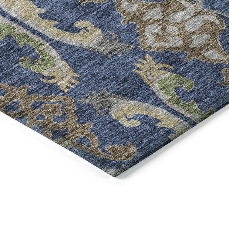 Navy and Beige Synthetic Washable Rectangular Area Rug 3' x 5'