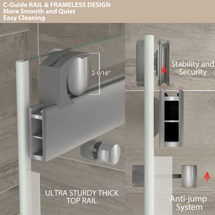 73 in Brushed Silver Frameless Double Sliding Shower Door